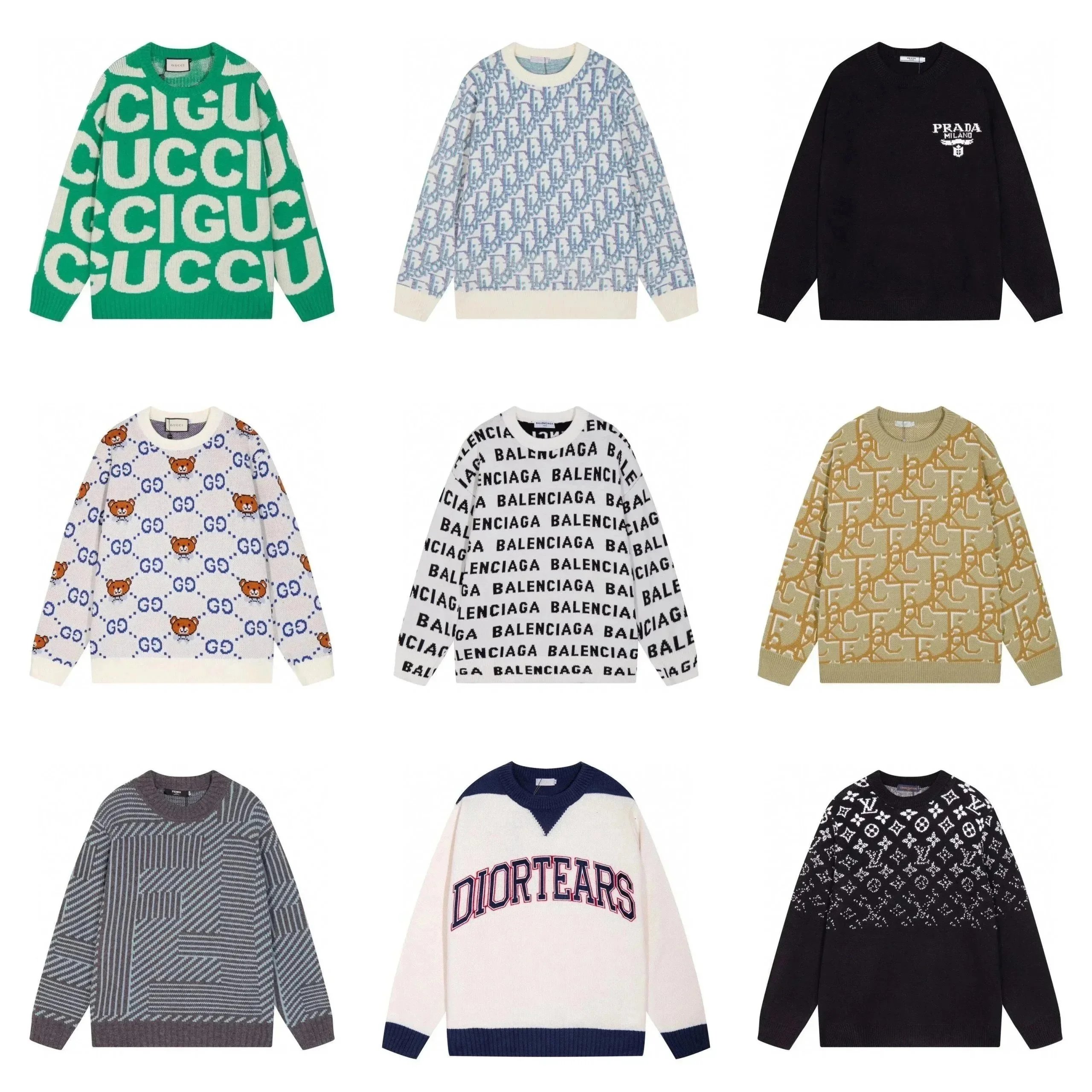 Gucci Logo Knit Sweater Green White Patterned Crewneck