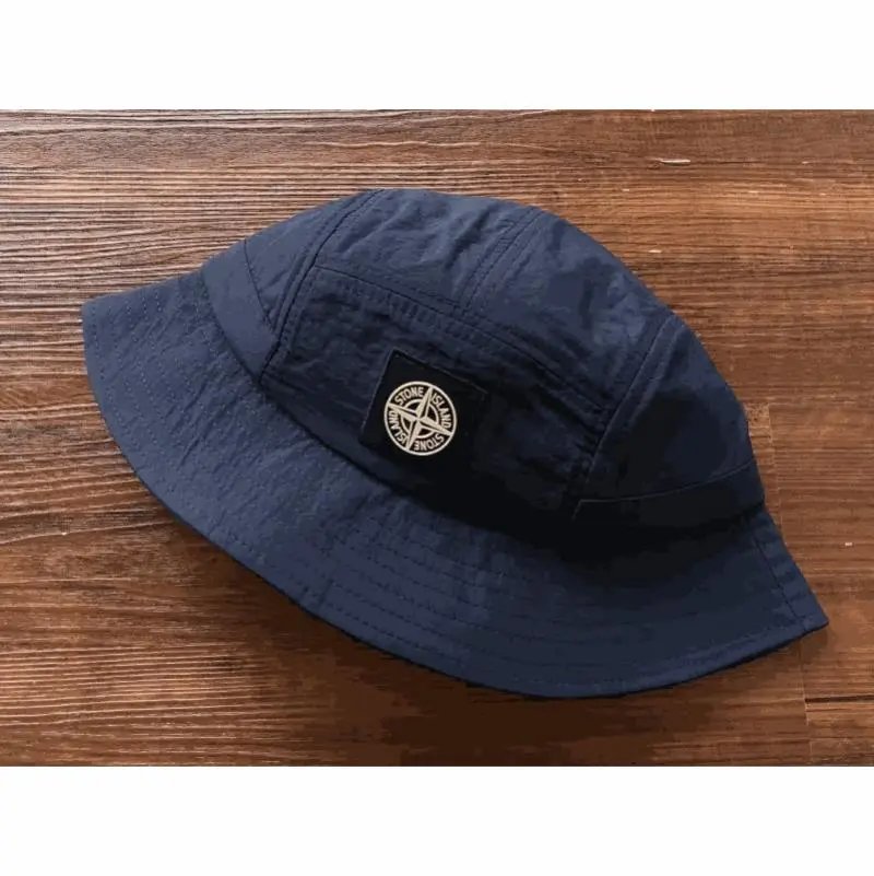 Stone Island Navy Blue Bucket Hat with Logo Patch
