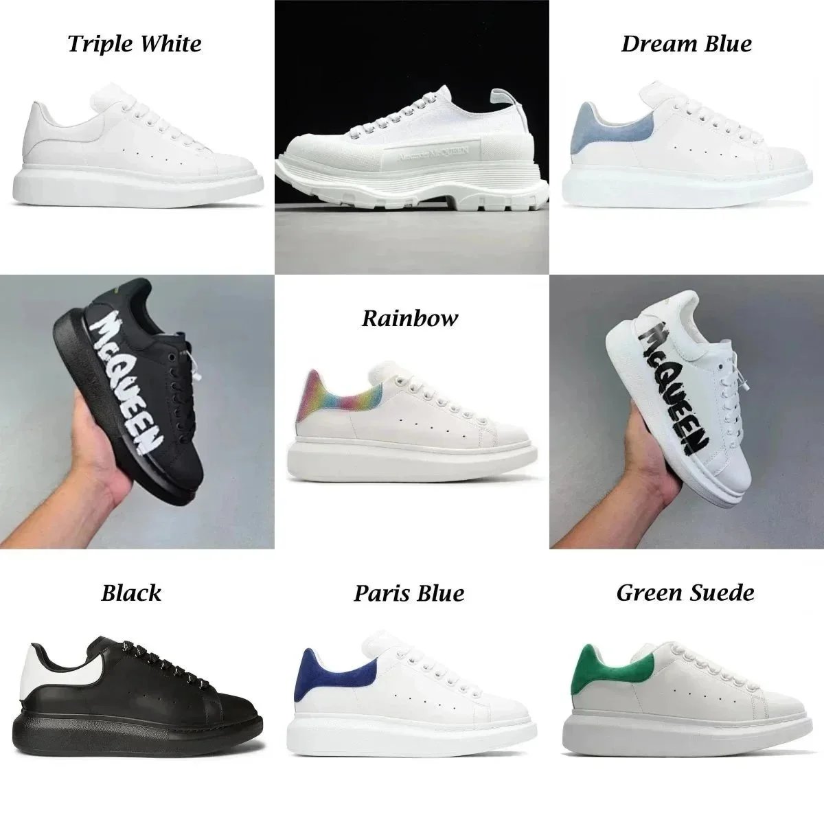 Alexander McQueen Sneakers Triple White Dream Blue Rainbow Black Paris Blue Green Suede