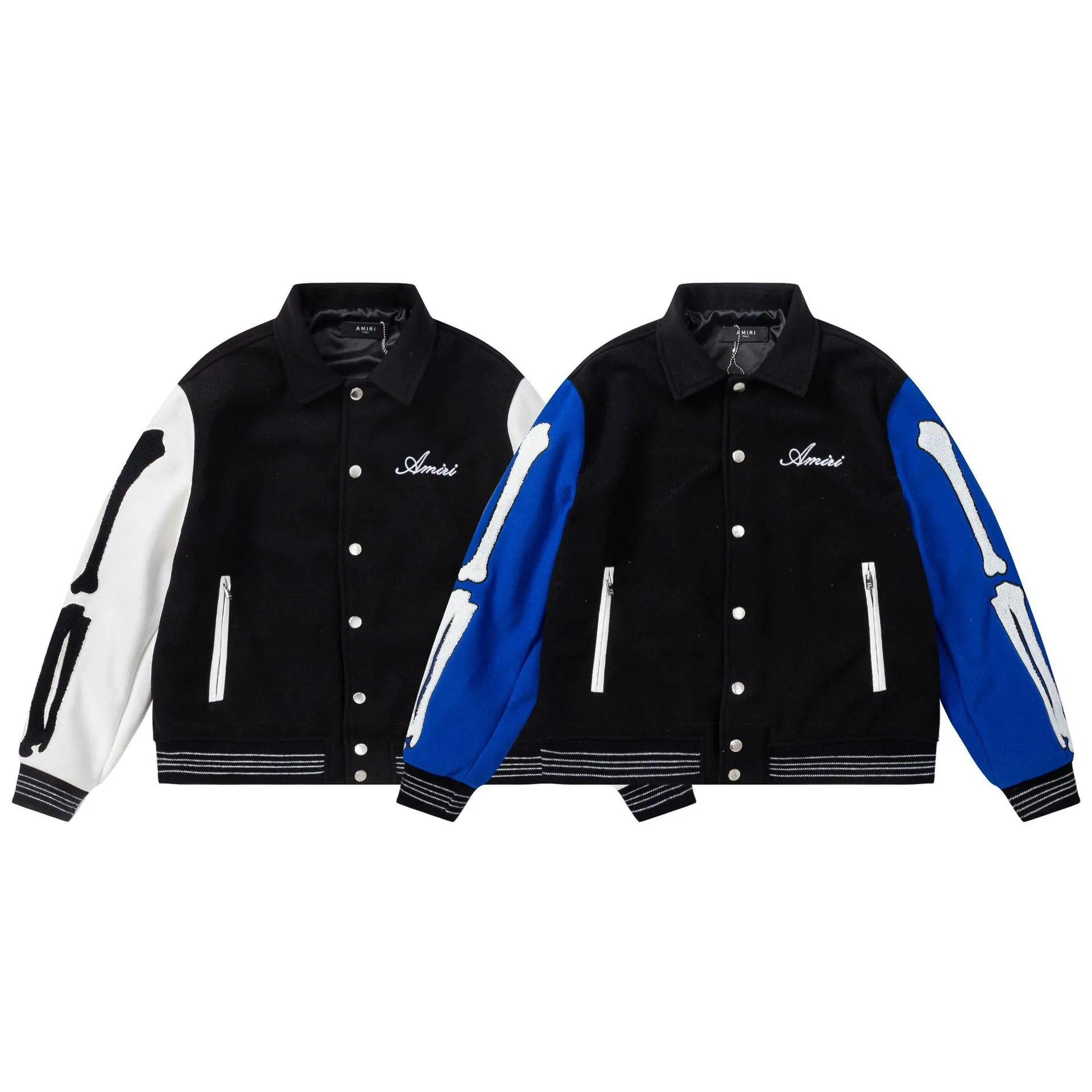 Amiri Skeleton Sleeve Varsity Jacket Black Blue White