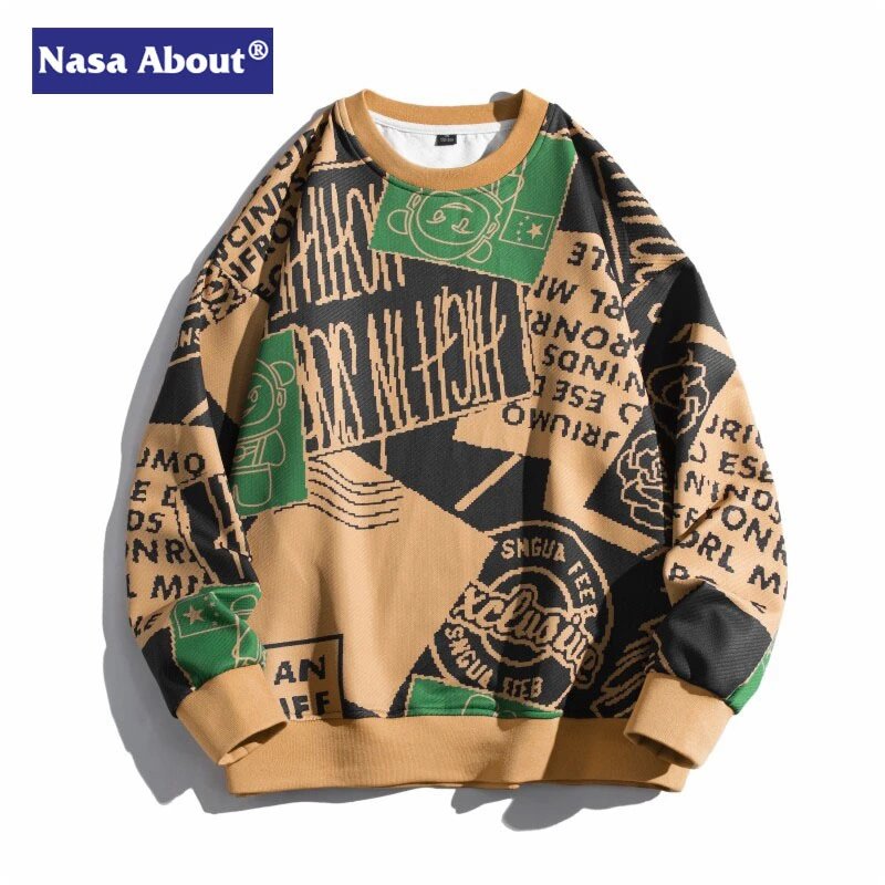 NASA卫衣男生圆领春秋季2024潮牌美式嘻哈印花上衣初高中长袖t恤