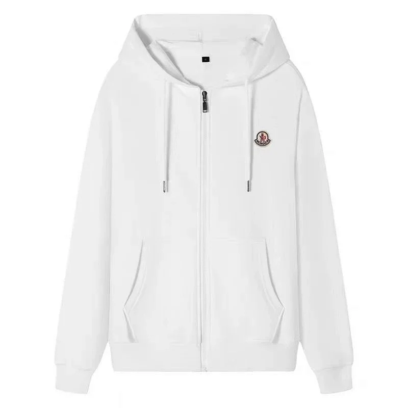 White Moncler Zip-Up Hoodie with Logo Patch