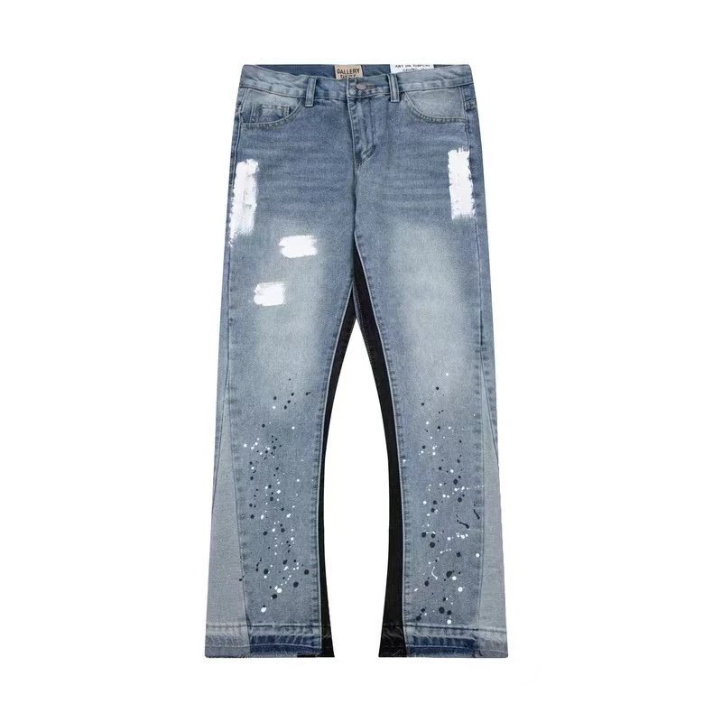 Distressed Denim Jeans with Paint Splatter Design