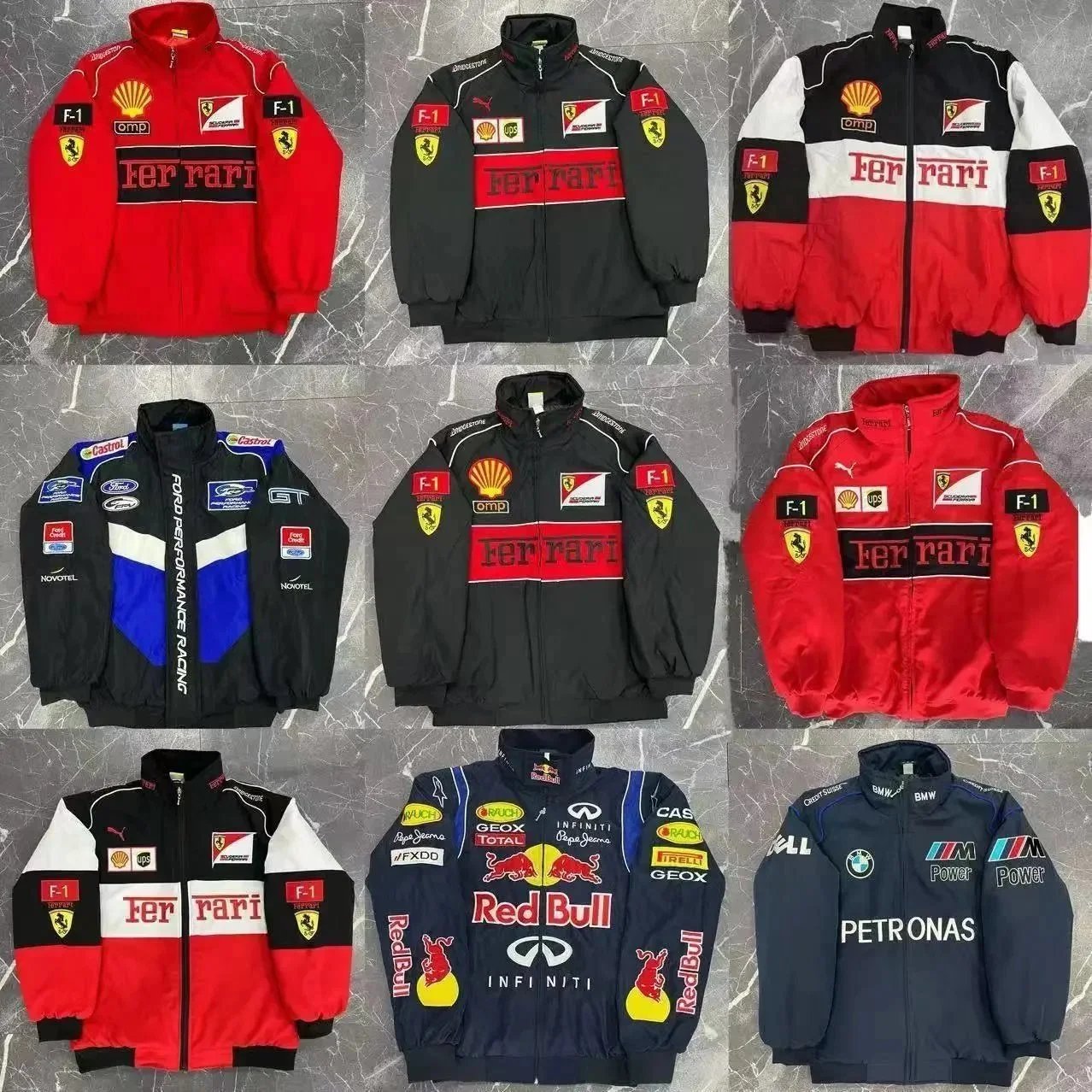 F1 Racing Jacket Ferrari Red Bull Petronas BMW Team Logo Men's Sportswear