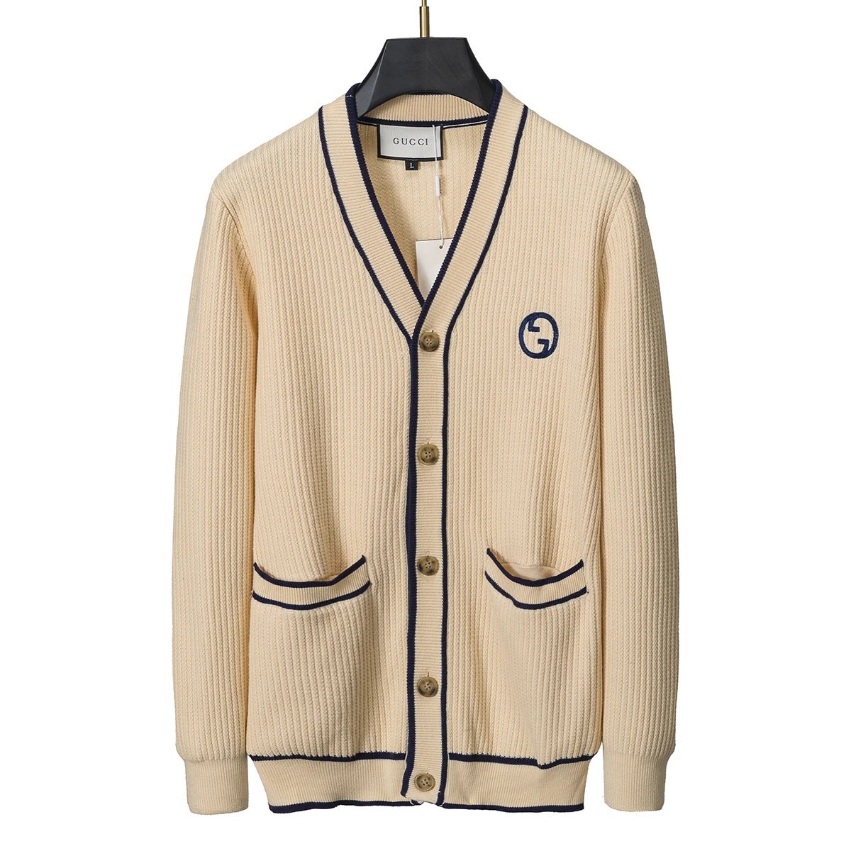 Gucci Cream Ribbed Cardigan with Interlocking G Logo