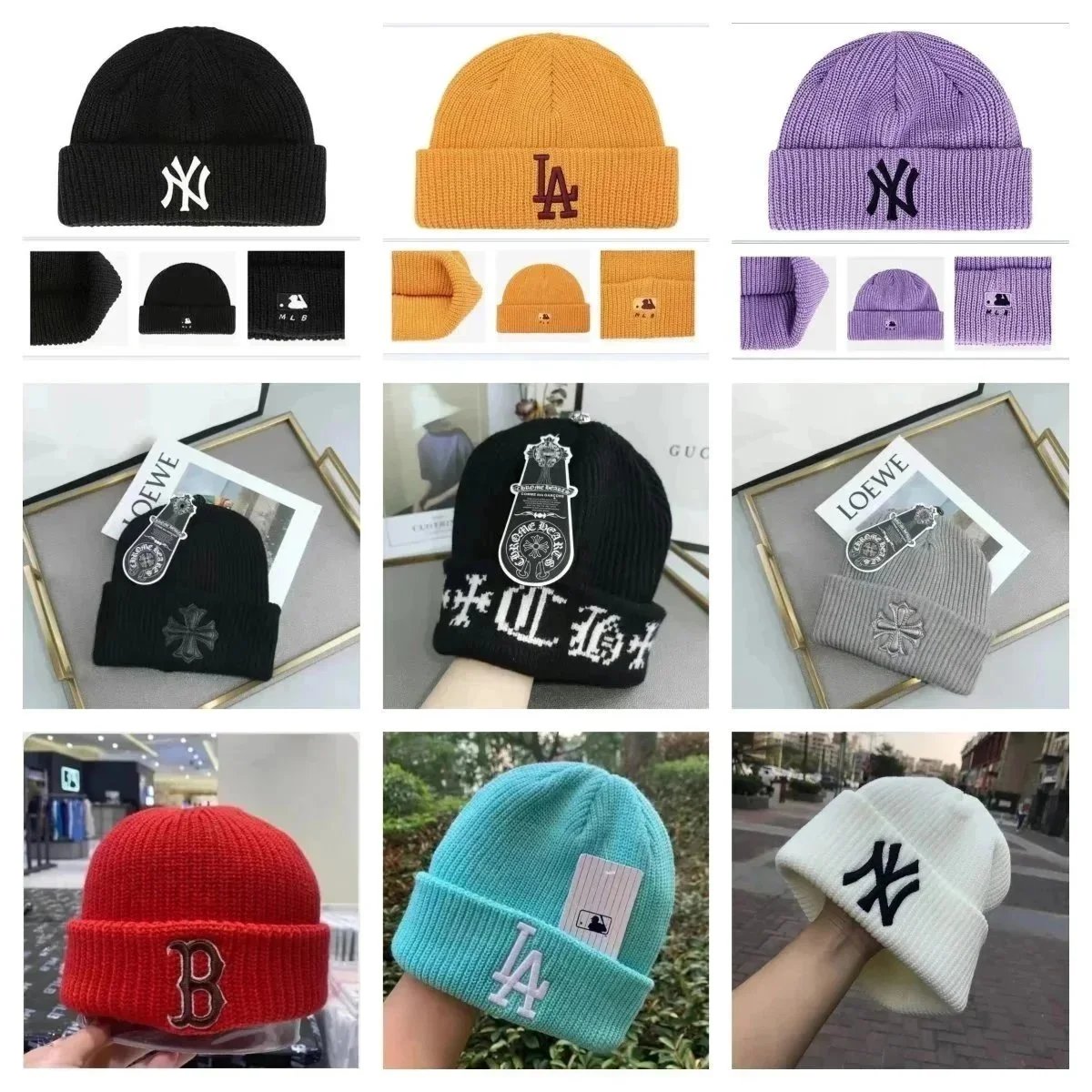 MLB Knit Beanie Hats for Men and Women - NY Yankees LA Dodgers Boston Red Sox