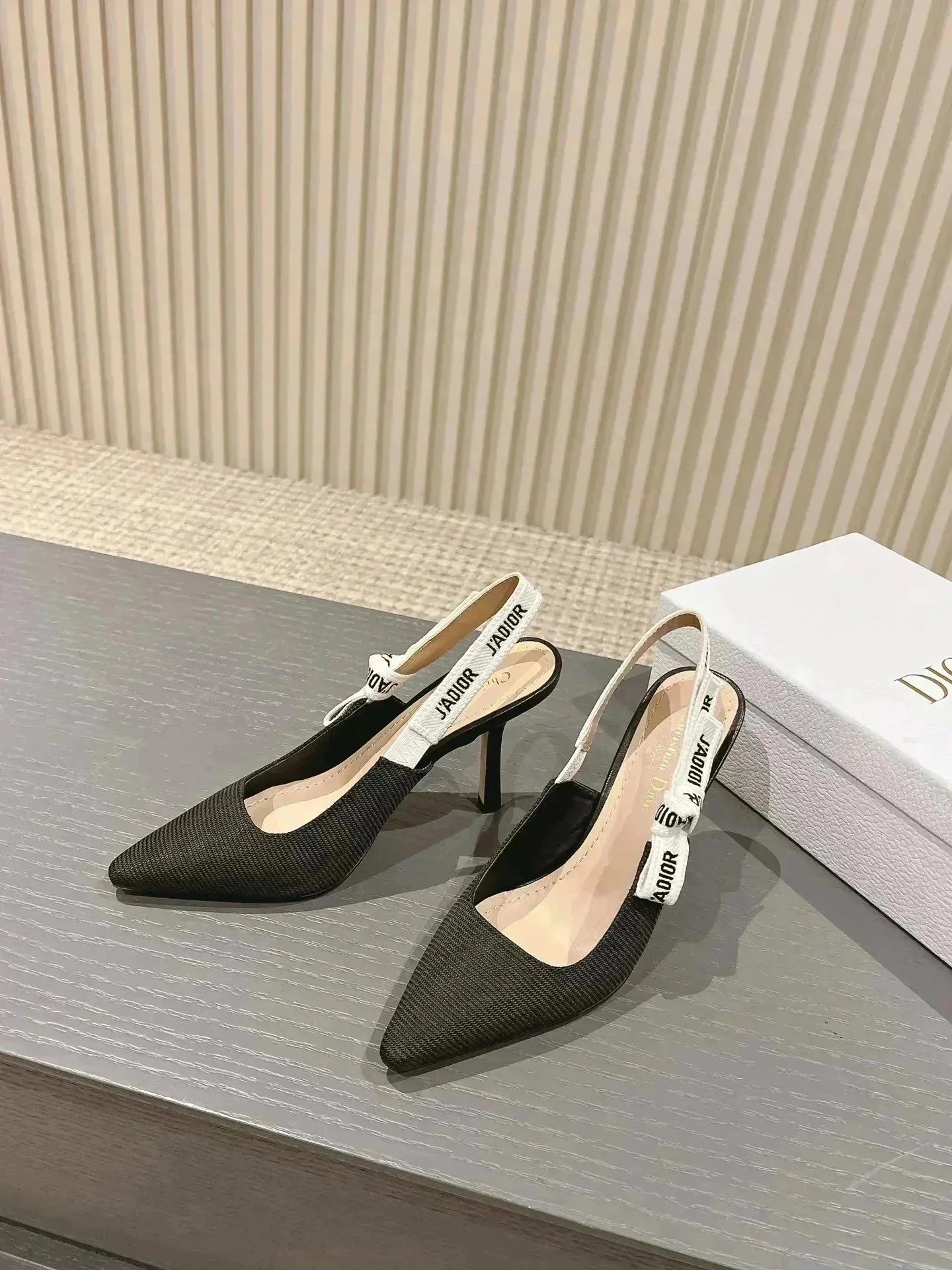 Dior Black Slingback Heels with Logo Strap