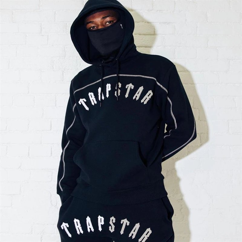 Trapstar渐变字母迷彩毛巾刺绣加绒连帽卫衣卫裤休闲套装