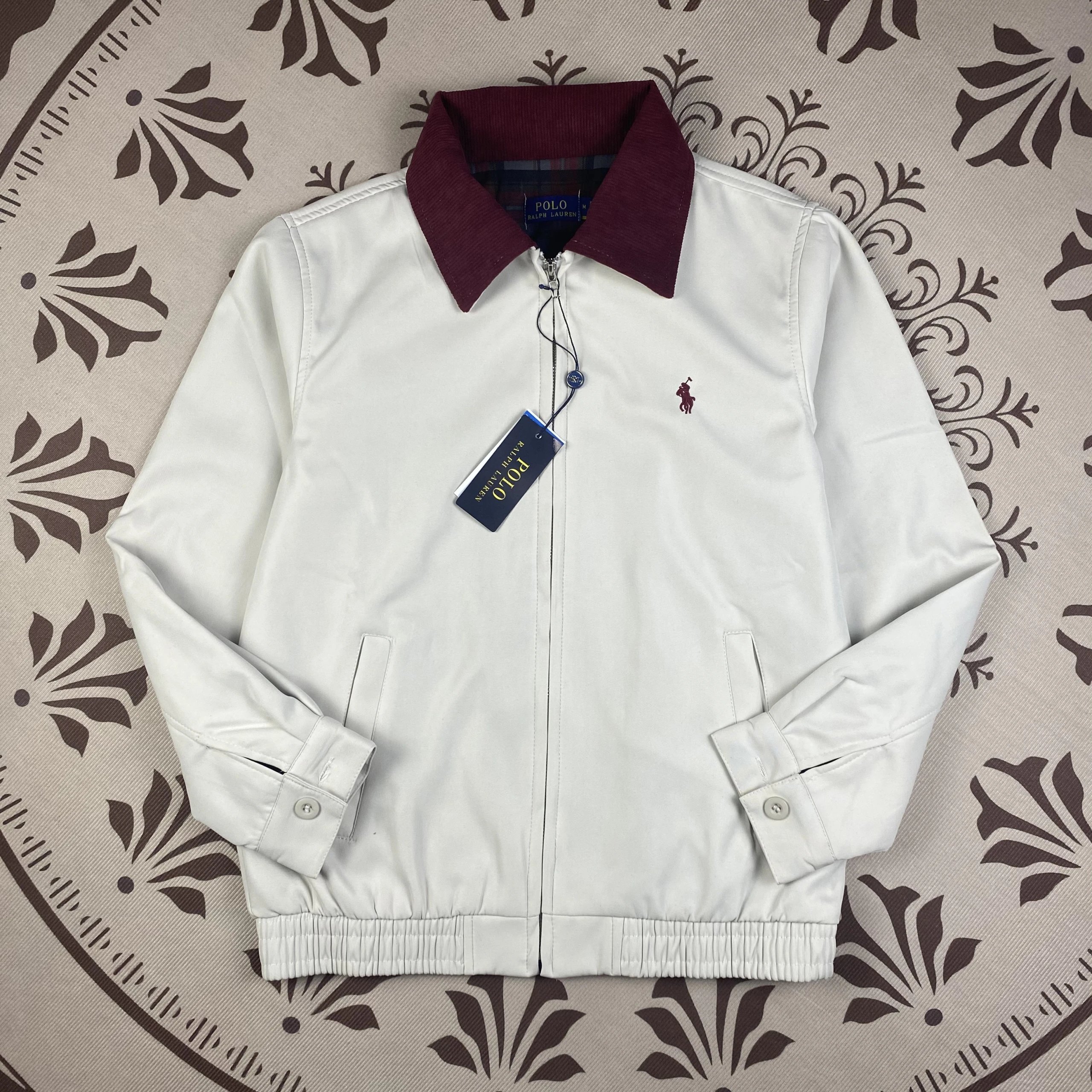 White Polo Ralph Lauren Jacket with Burgundy Collar