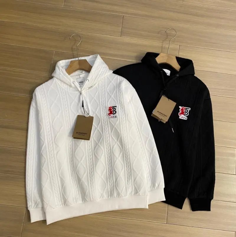 Burberry Quilted Hoodie Sweatshirt Men's White Black TB Logo