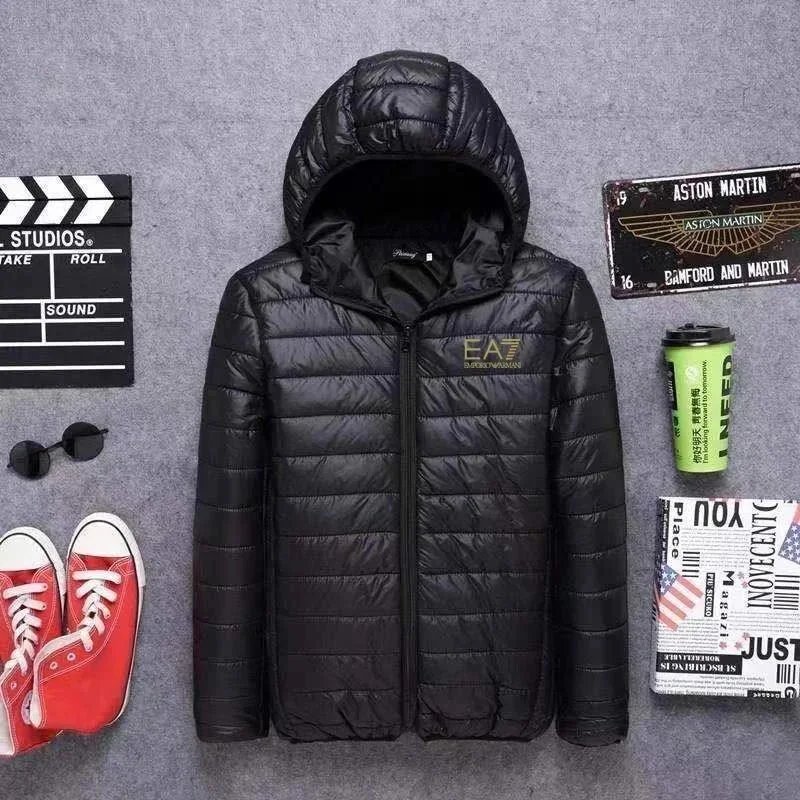EA7 Emporio Armani Men's Black Hooded Puffer Jacket