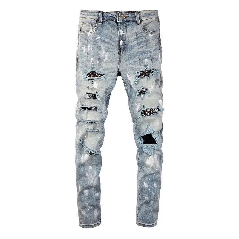 Ripped Distressed Denim Jeans for Men Slim Fit Fashion Pants