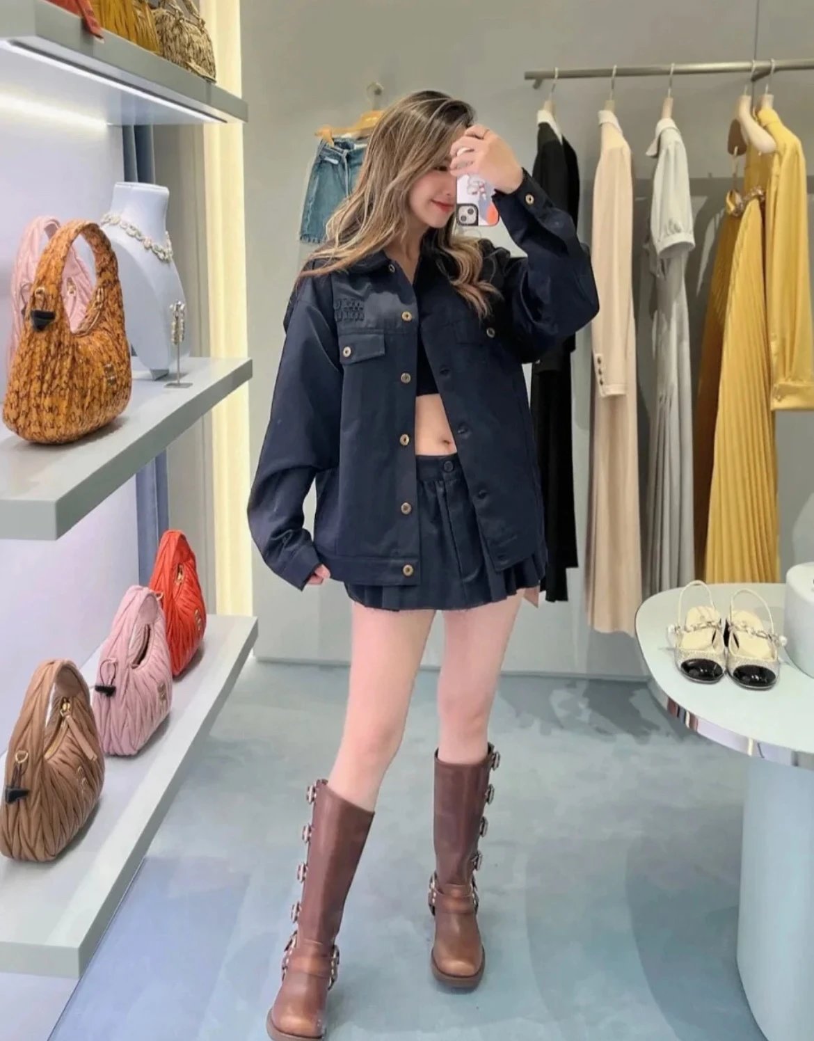 Stylish Dark Blue Denim Jacket with Matching Shorts Set