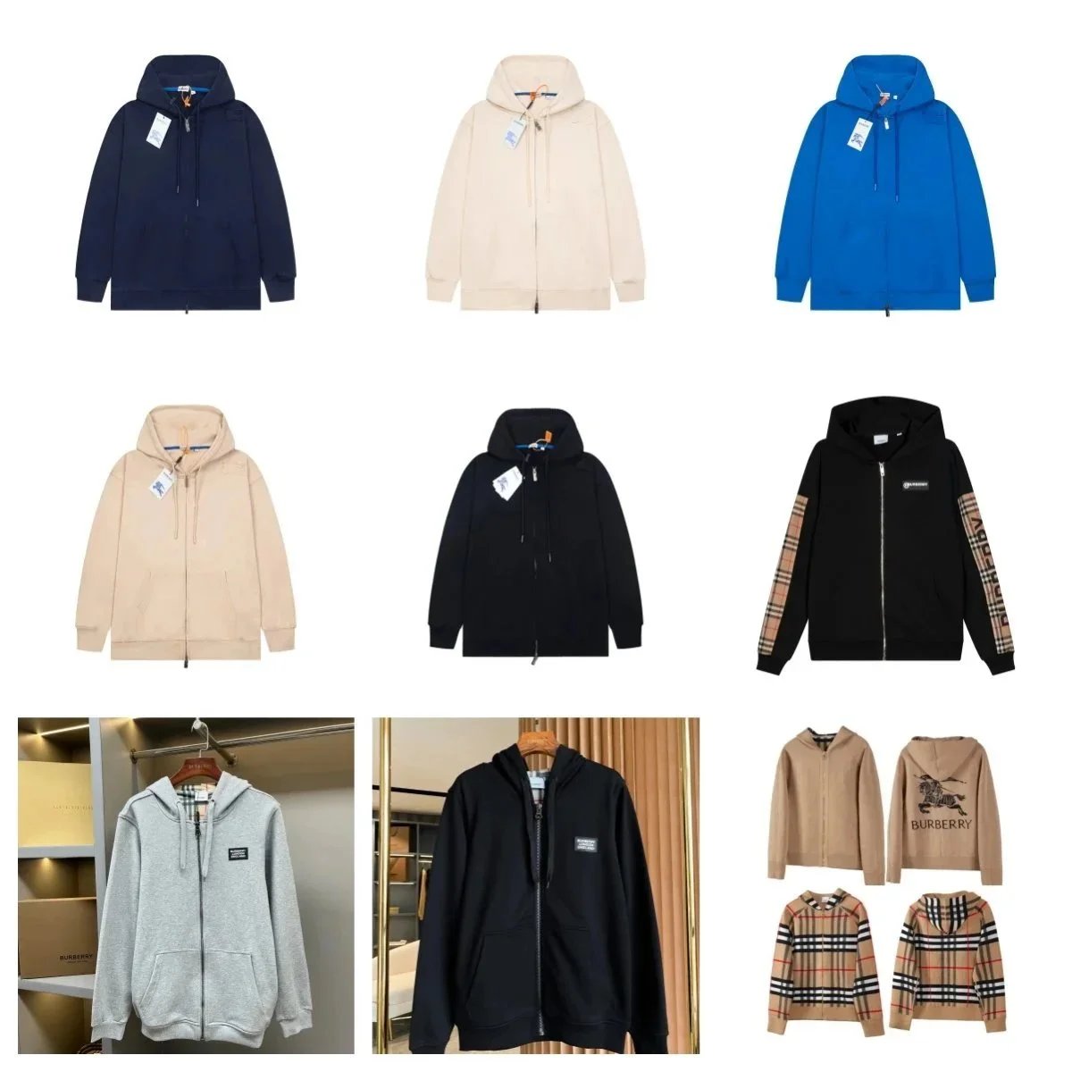 Burberry Hoodie Zip-Up Sweatshirt Men Women Classic Logo Design