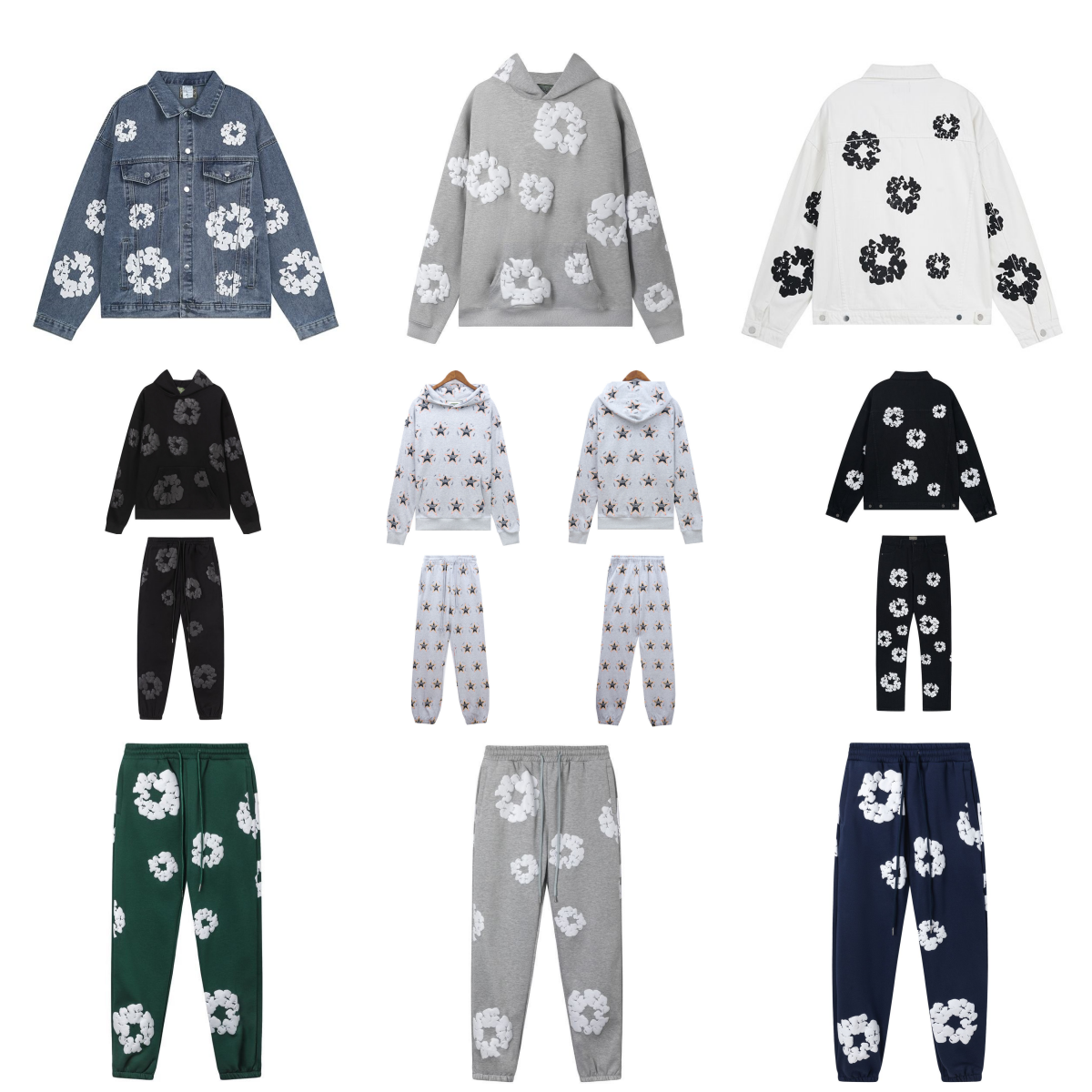 Floral Pattern Hoodies Sweatshirts Jackets Pants Set