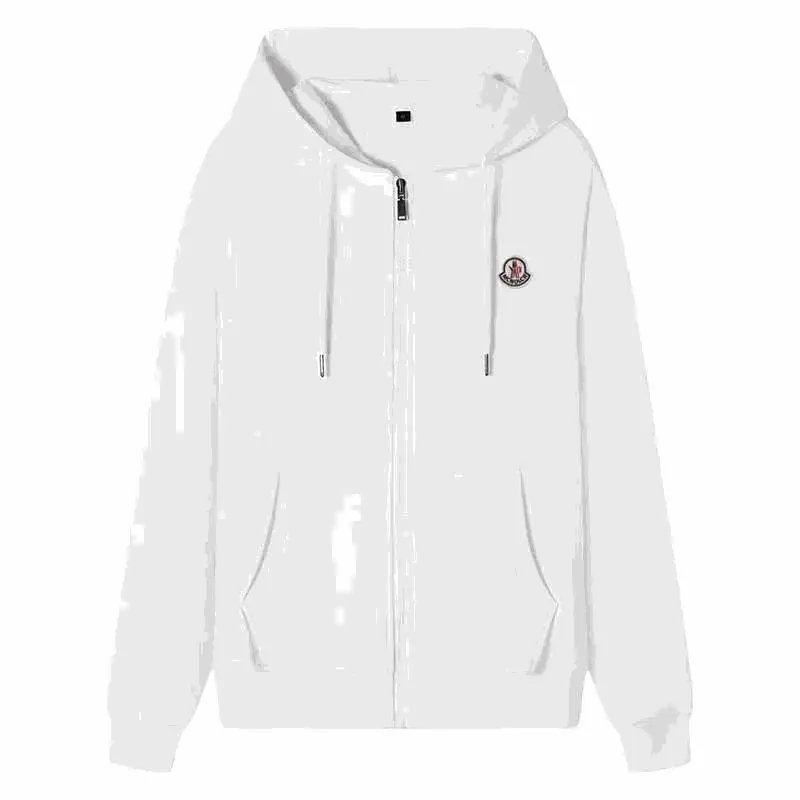 White Moncler Hoodie Zip-Up Sweatshirt Men Women Fashion
