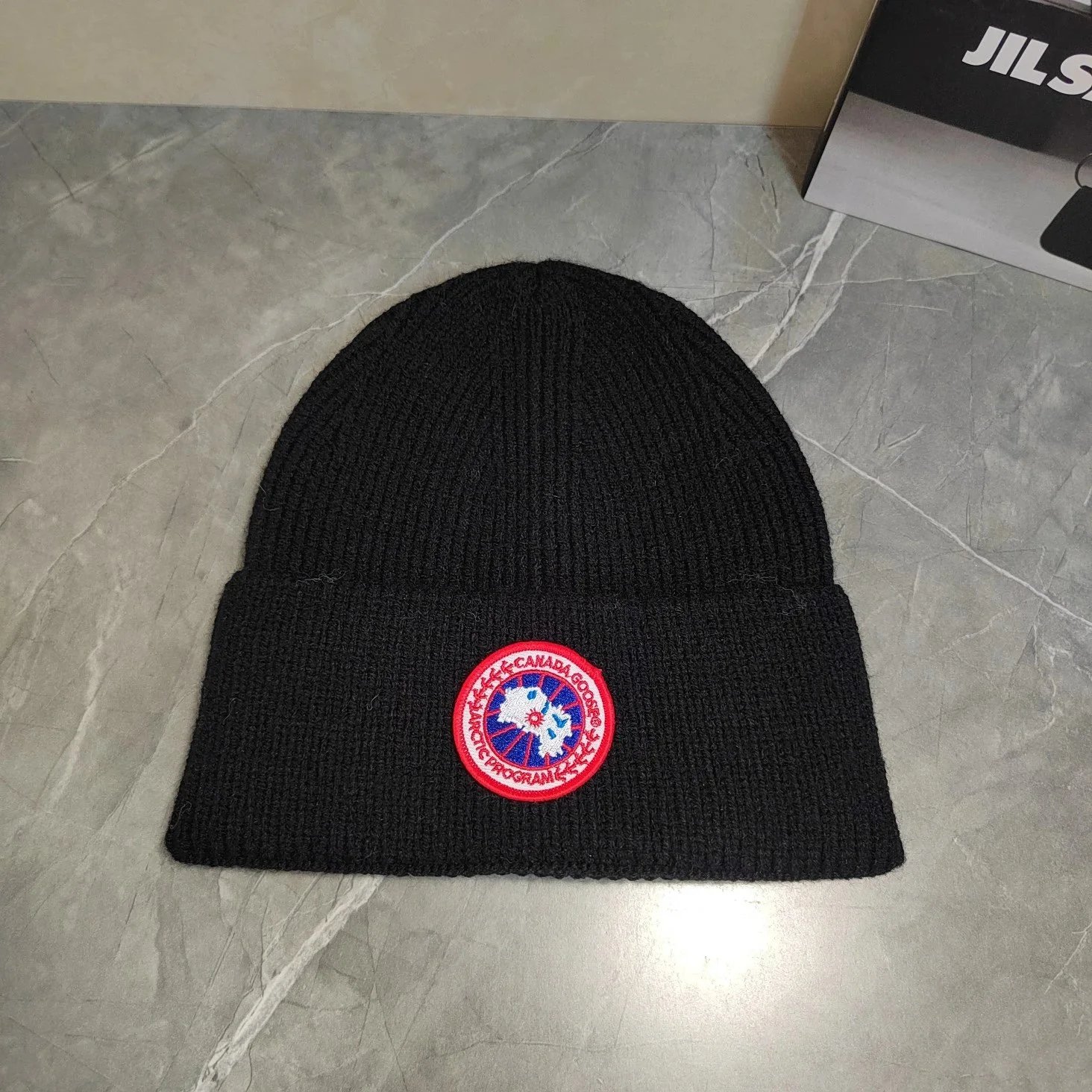 Canada Goose Black Knit Beanie with Logo Patch