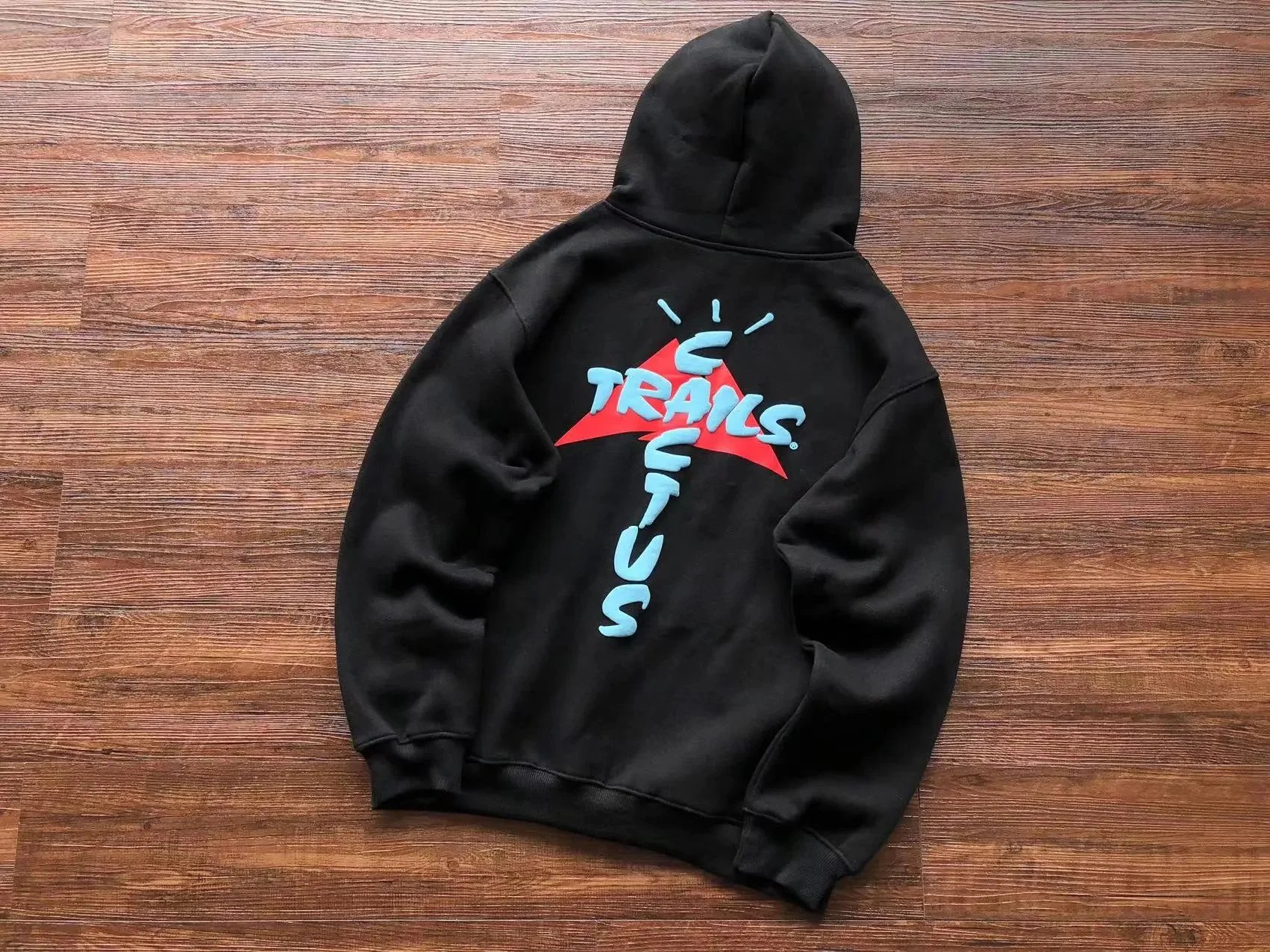 TRAILS Black Hoodie with Blue and Red Logo Design