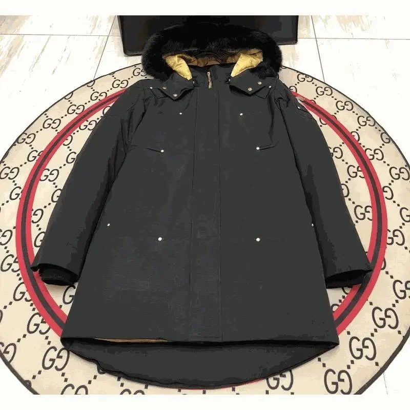 Black Fur Hooded Winter Jacket with Gold Lining
