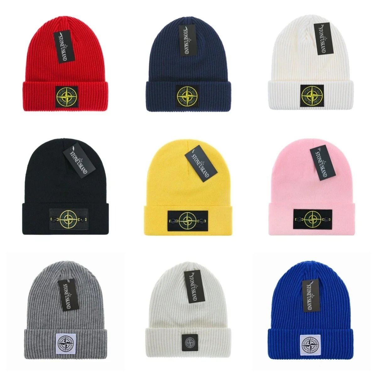 Stone Island Beanie Hat Knit Winter Cap with Logo Patch