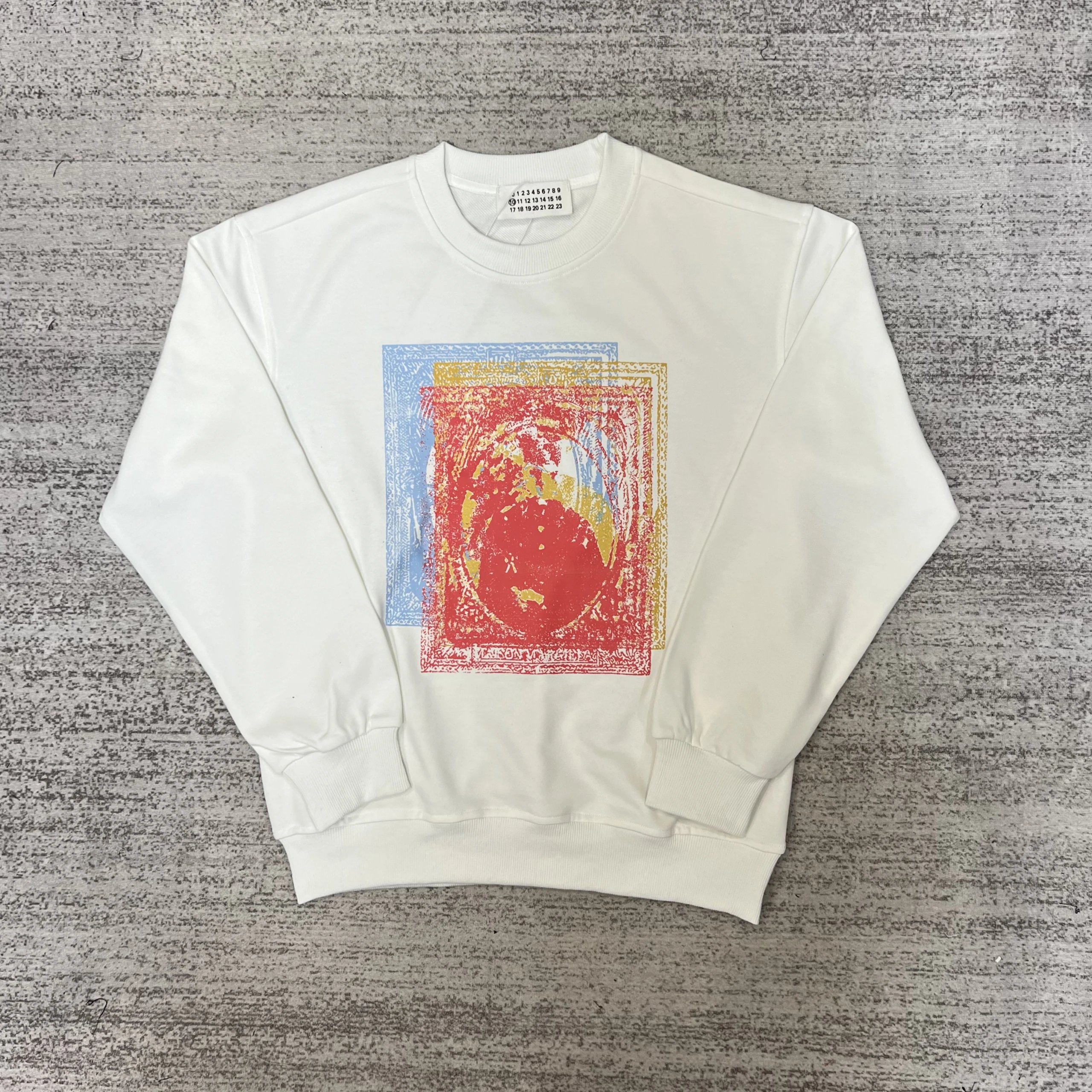 Abstract Print Crewneck Sweatshirt White Unisex Streetwear