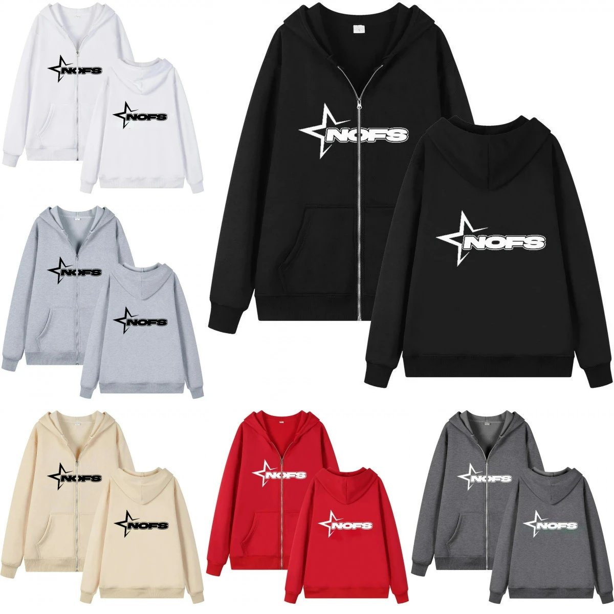 NOFS Zip-Up Hoodie Sweatshirt for Men and Women