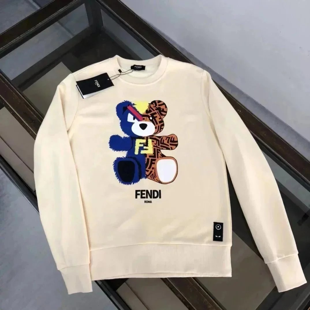 FENDI Bear Logo Crewneck Sweatshirt Cream