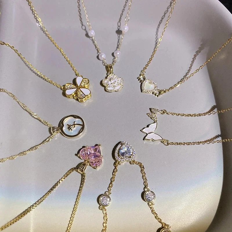 Elegant Gold Plated Necklaces with Crystal Pendant Designs