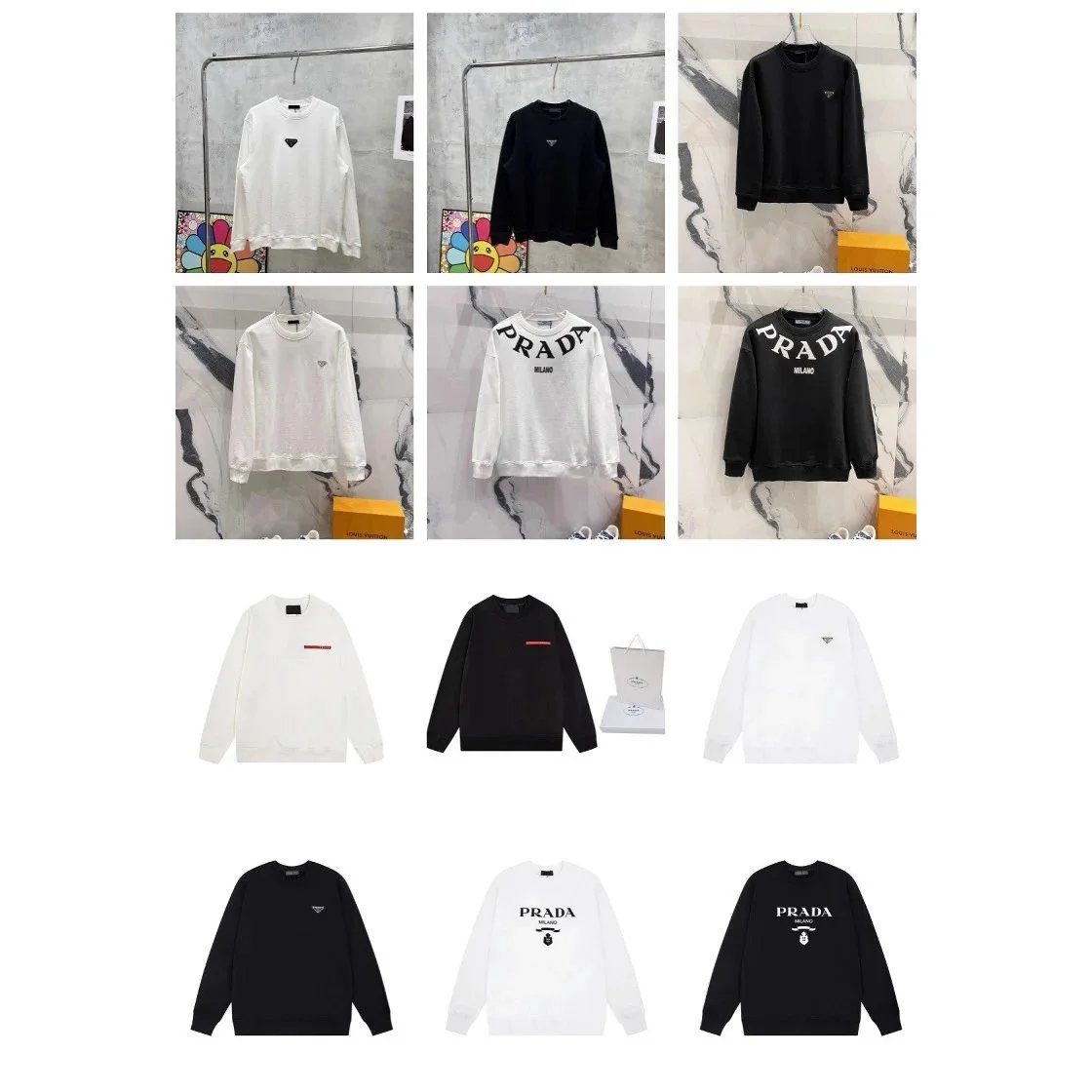 Prada Logo Print Crewneck Sweatshirt Men Women Fashion Casual Sweater