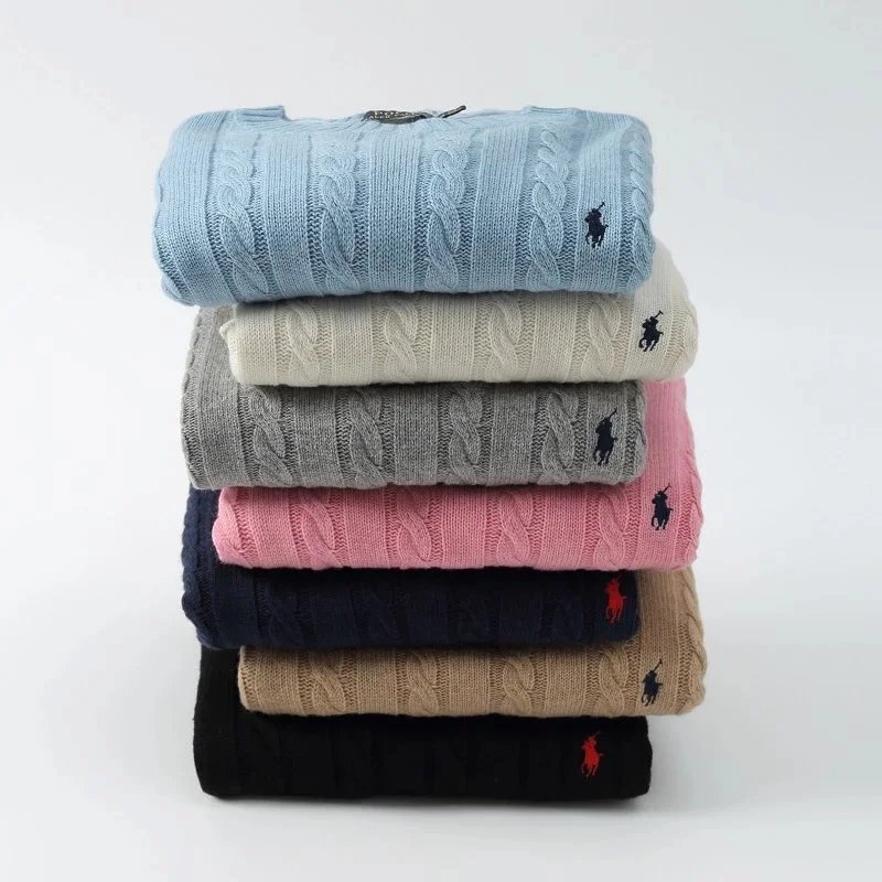Cable Knit Sweaters for Men Women - Classic Pony Logo Design