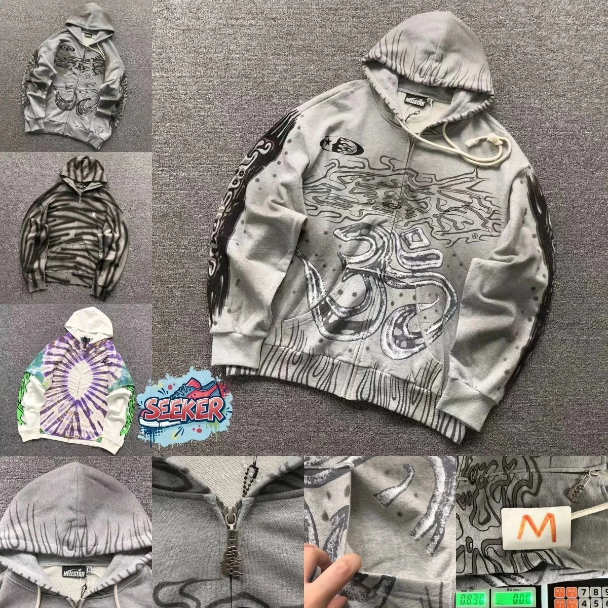 NEITSTAR Graffiti Print Zip-Up Hoodie Men's Streetwear Sweatshirt