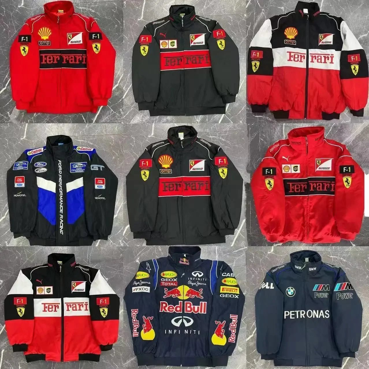 F1 Racing Jacket Ferrari Red Bull Petronas BMW Team Logo Men's Sportswear