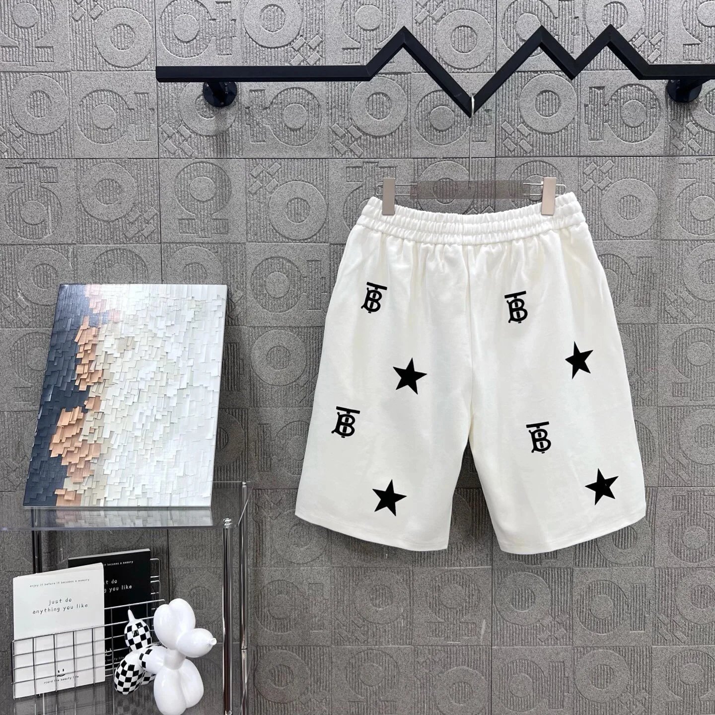 White Monogram Star Print Cotton Shorts for Men