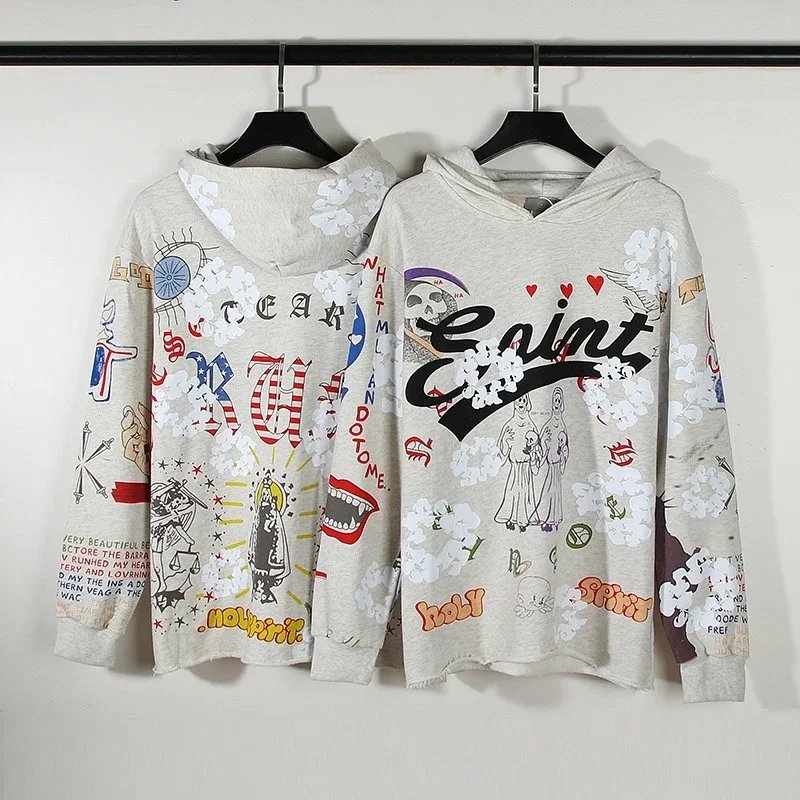Saint Graffiti Print Hoodie Sweatshirt Women's Casual Oversized Top