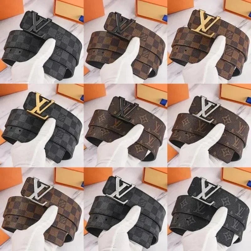 LV Monogram Checkered Belt with LV Logo Buckle