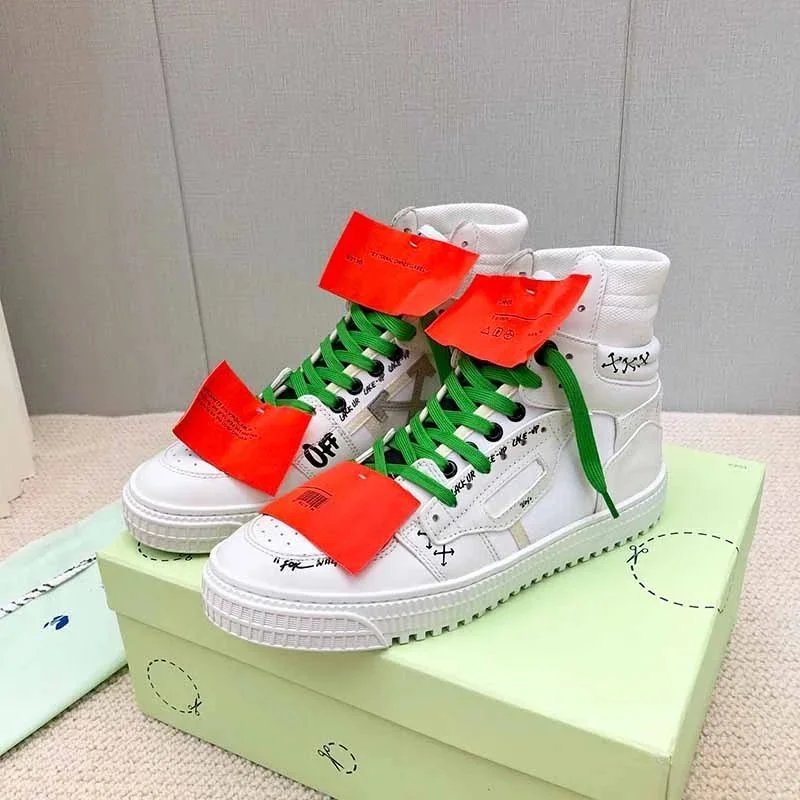 Off-White High Top Sneakers White Green Laces
