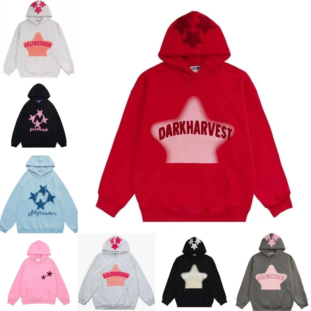 DARKHARVEST Star Print Hoodie Sweatshirt Unisex Oversized Fashion Hoodie