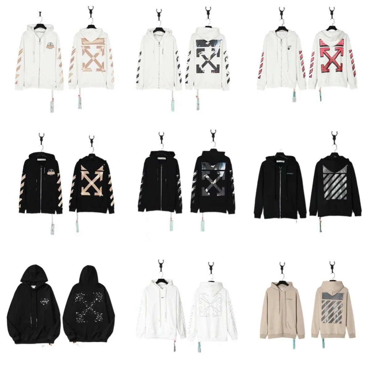 OFF-WHITE Hoodie Sweatshirt Zip Up Jacket Men Women Streetwear Fashion