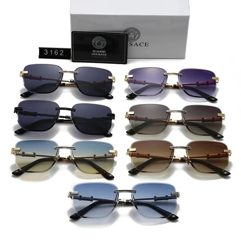 Versace Sunglasses Square Frame Metal Rimless UV Protection Fashion Shades