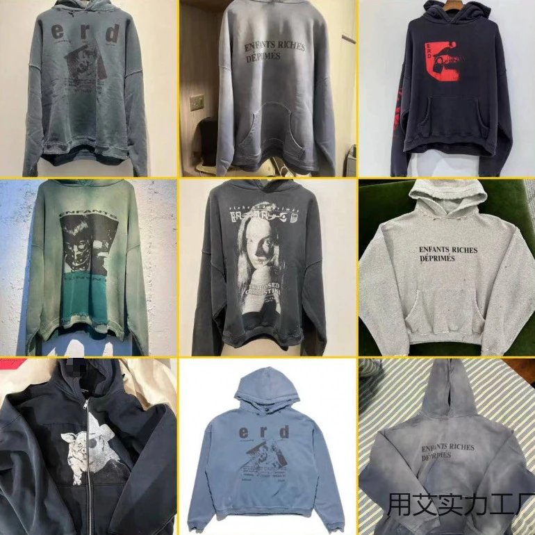 外贸批发忧郁的富二代高街水洗做旧人物印花宽松卫衣帽衫男女