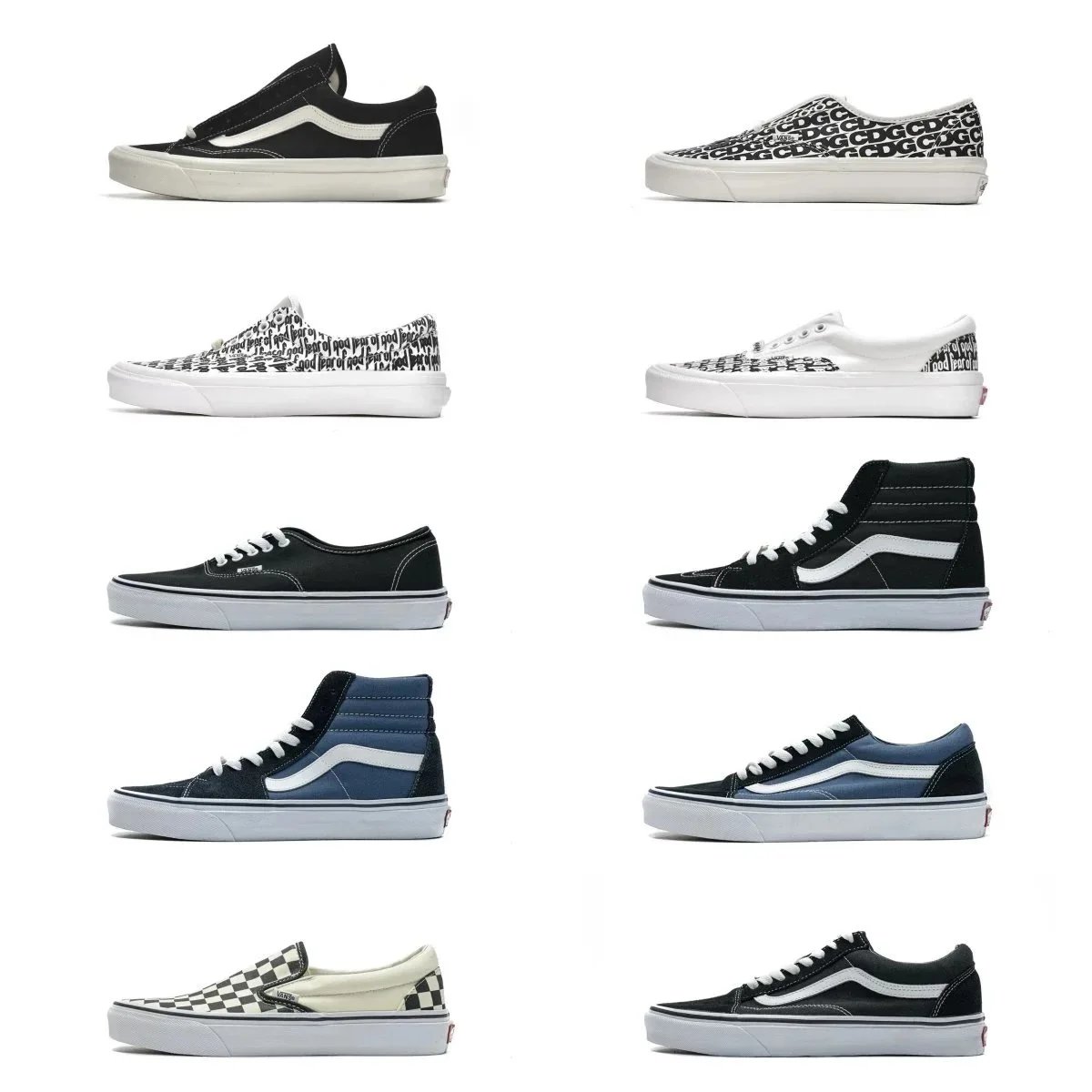 Vans Classic Slip-On and Old Skool Sneakers in Black, White, Blue and Checkerboard