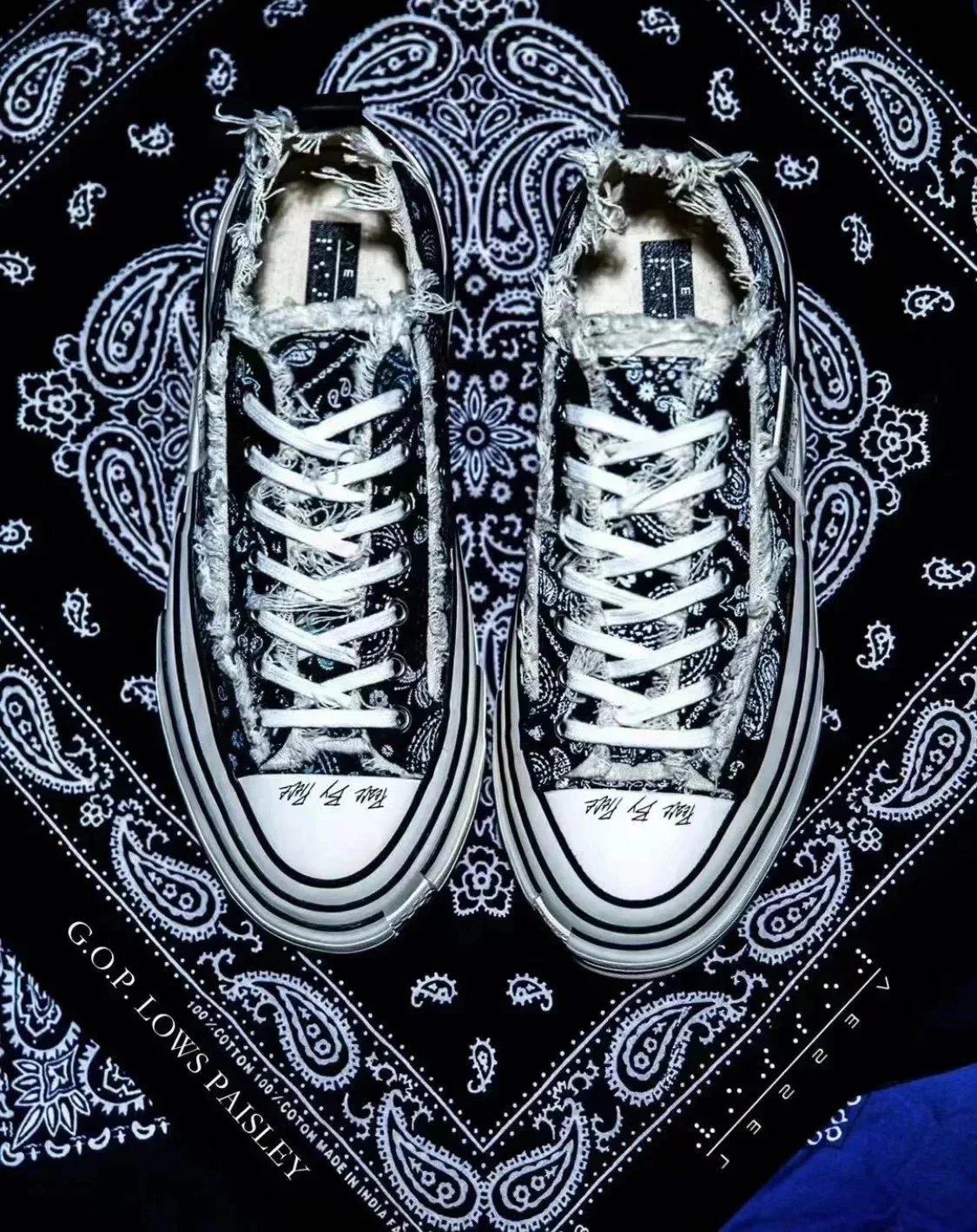 G.O.P Lows Paisley Sneakers Black White Bandana Print