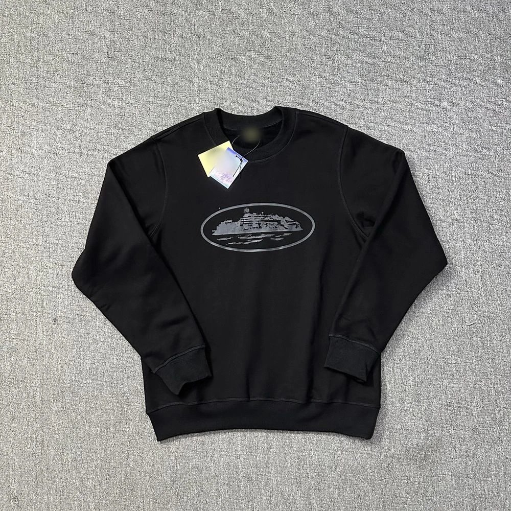Black Sweatshirt with Ship Design Graphic Print
