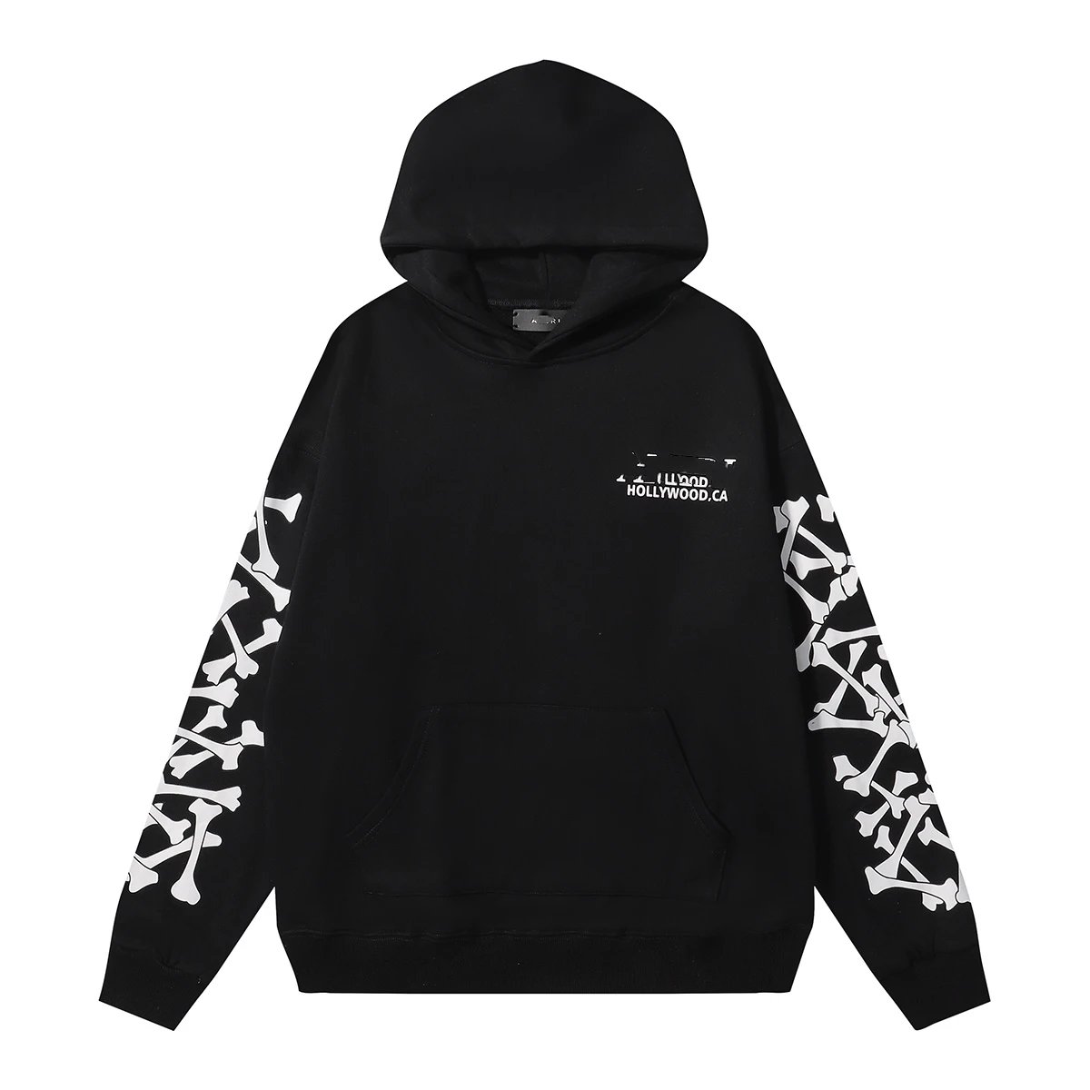 Black Hoodie with White Skeleton Pattern on Sleeves