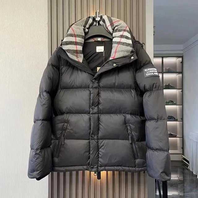 Burberry Black Down Jacket with Check Lining
