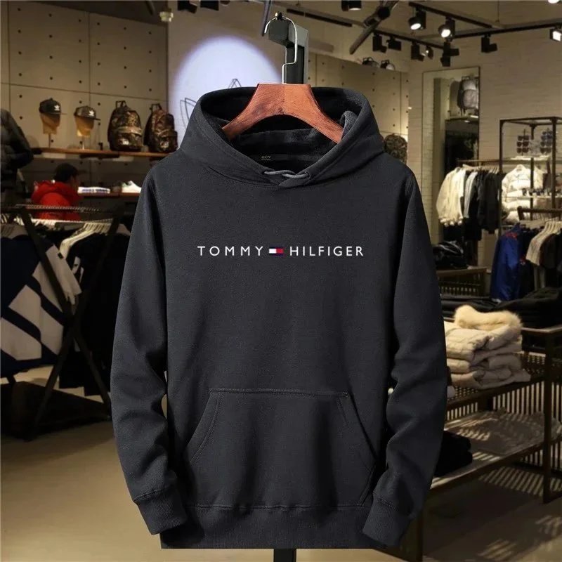 Tommy Hilfiger Black Hoodie Sweatshirt Men's Logo Pullover