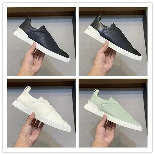 Minimalist Slip-On Sneakers for Men - Black White Mint Green