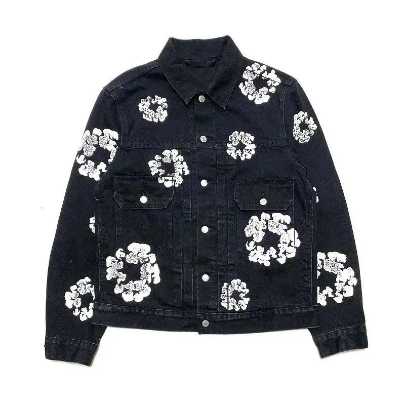Black Floral Print Denim Jacket for Men Women Fashion Statement