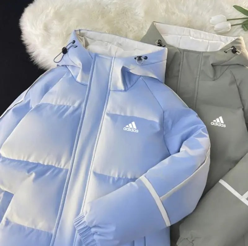 Adidas Winter Puffer Jacket with Fur Hood Light Blue and Gray