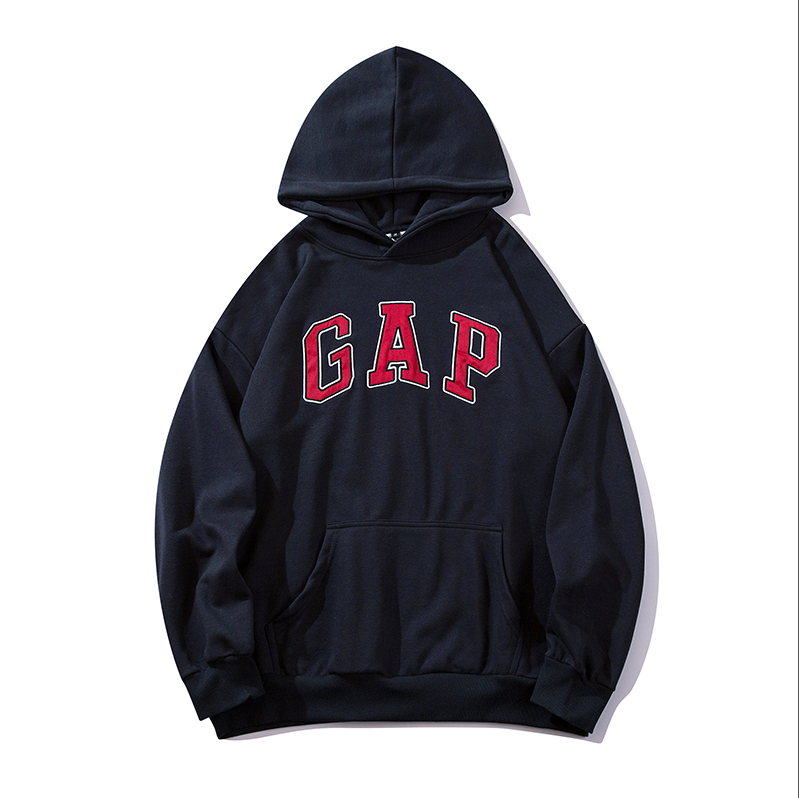 GAP Logo Hoodie Men's Black Sweatshirt with Red Embroidered Lettering